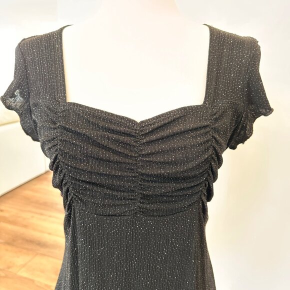 Onyx Nite | Medium Black Glitter Square Neck Top Fairy Witchy Feminine Club - Picture 4 of 11